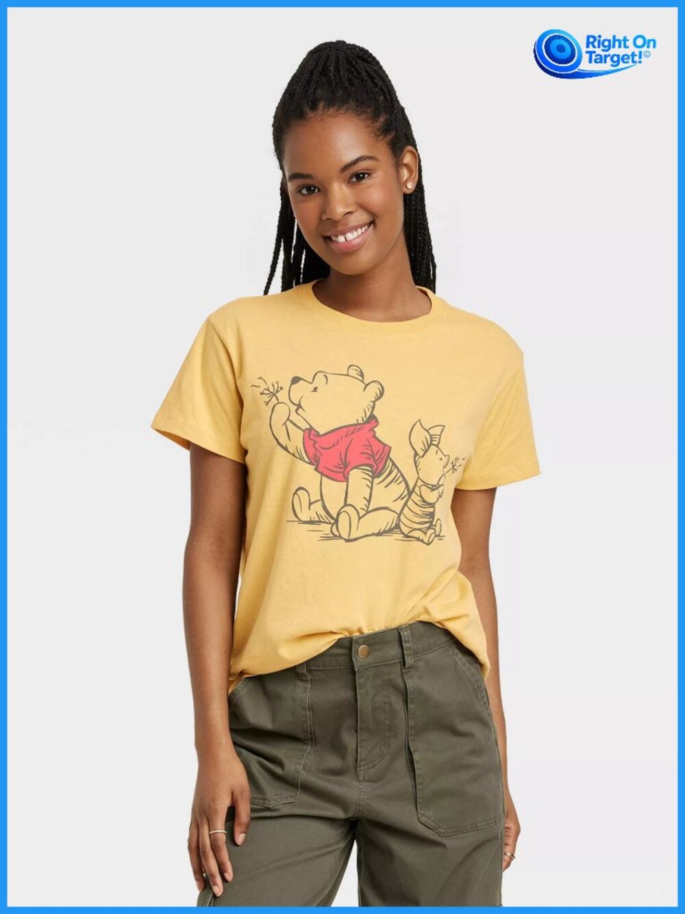 XL - Womens Winnie the Pooh Piglet Short Sleeve T-Shirt - Yellow